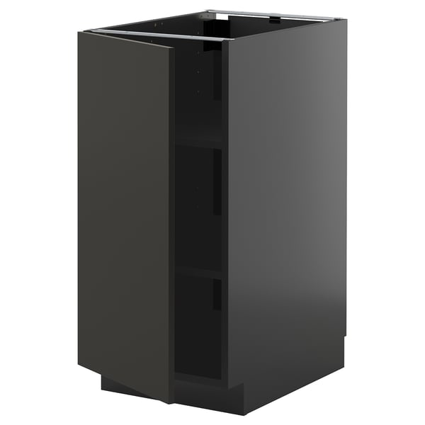 METOD base cabinet with shelves, black-grey/Nickebo matt anthracite, 40x60 cm