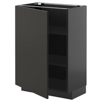 METOD base cabinet with shelves, black-grey/Nickebo matt anthracite, 60x37 cm