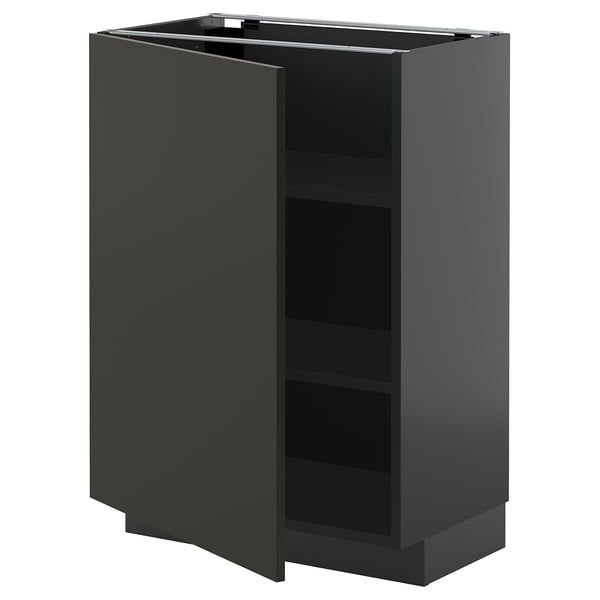 METOD base cabinet with shelves, black-grey/Nickebo matt anthracite, 60x37 cm