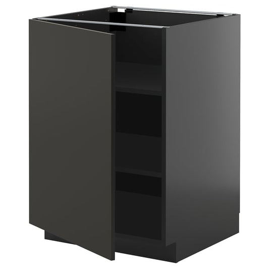 METOD - METOD Base cabinet with shelves, black-grey/Nickebo matt anthracite, 60x60 cm