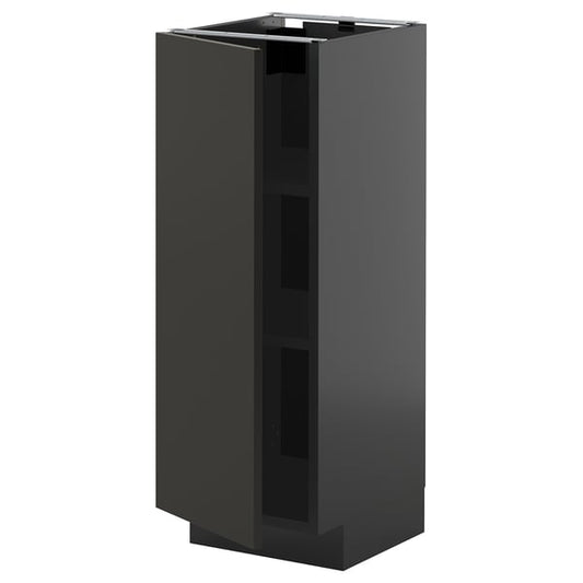METOD - METOD Base cabinet with shelves, black-grey/Nickebo matt anthracite, 30x37 cm