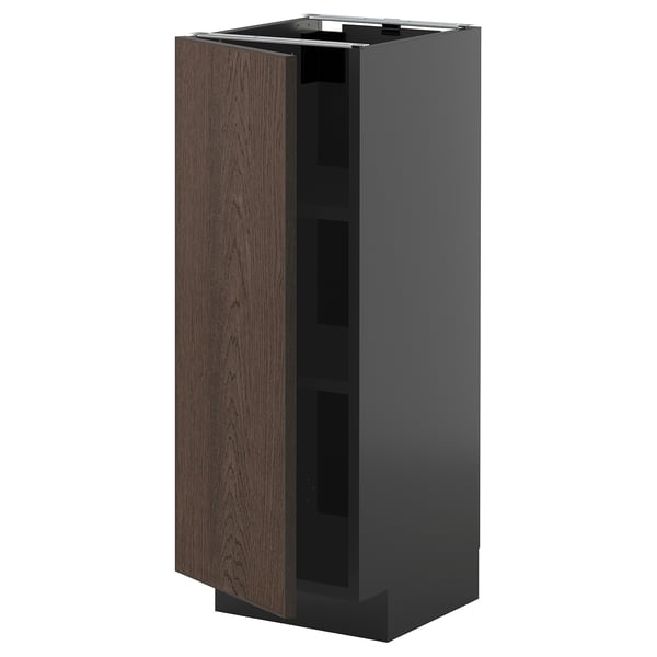 METOD base cabinet with shelves, black-grey/Sinarp brown, 30x37 cm