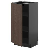 METOD base cabinet with shelves, black-grey/Sinarp brown, 40x37 cm