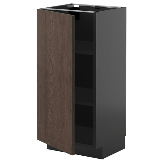 METOD - METOD Base cabinet with shelves, black-grey/Sinarp brown, 40x37 cm