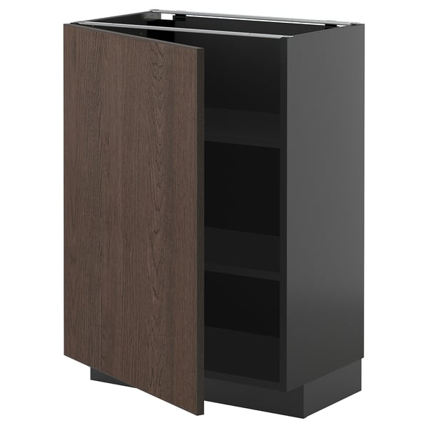 METOD - METOD Base cabinet with shelves, black-grey/Sinarp brown, 60x37 cm