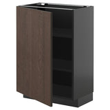 METOD base cabinet with shelves, black-grey/Sinarp brown, 60x37 cm