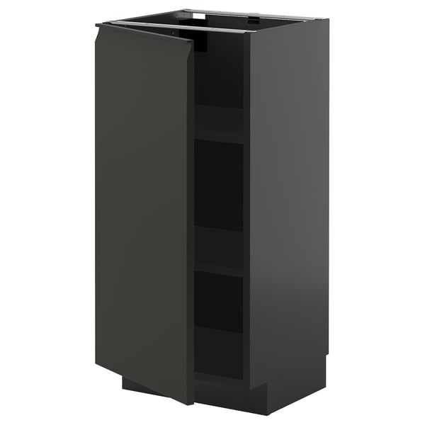 METOD base cabinet with shelves, black-grey/Upplöv matt anthracite, 40x37 cm