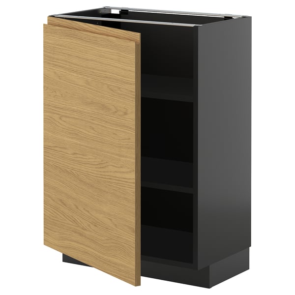 METOD - METOD Base cabinet with shelves, black-grey/Voxtorp oak effect, 60x37 cm