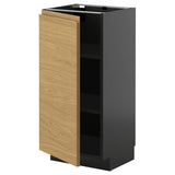 METOD base cabinet with shelves, black-grey/Voxtorp oak effect, 40x37 cm