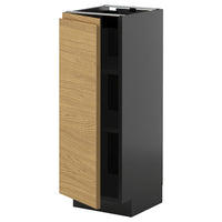METOD base cabinet with shelves, black-grey/Voxtorp oak effect, 30x37 cm