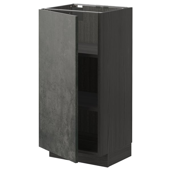 METOD base cabinet with shelves, black/Kalhyttan dark grey concrete effect, 40x37 cm
