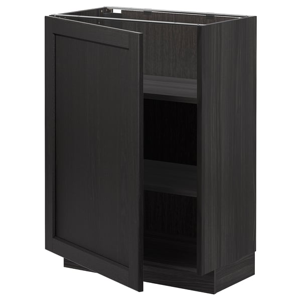 METOD base cabinet with shelves, black/Lerhyttan black stained, 60x37 cm