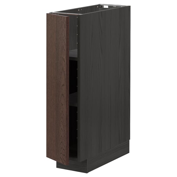 METOD - METOD Base cabinet with shelves, black/Sinarp brown, 20x60 cm