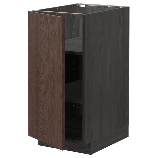 METOD base cabinet with shelves, black/Sinarp brown