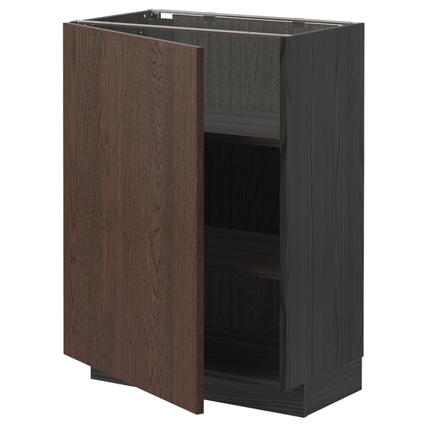 METOD - METOD Base cabinet with shelves, black/Sinarp brown, 60x37 cm