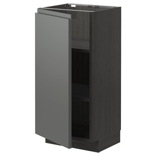METOD base cabinet with shelves, black/Voxtorp dark grey, 40x37 cm