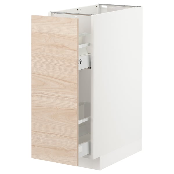 METOD base cabinet/pull-out int fittings, white/Askersund light ash effect, 30x60 cm