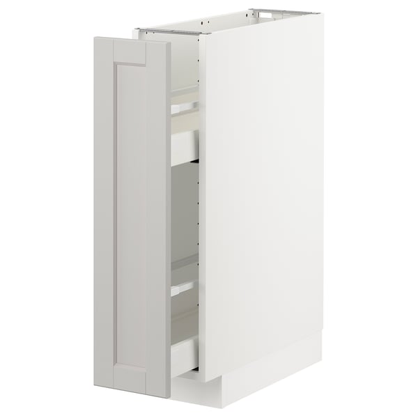 METOD - METOD Base cabinet/pull-out int fittings, white/Lerhyttan light grey, 20x60 cm