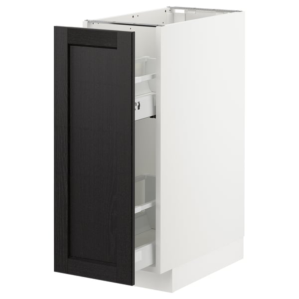 METOD base cabinet/pull-out int fittings, white/Lerhyttan black stained, 30x60 cm