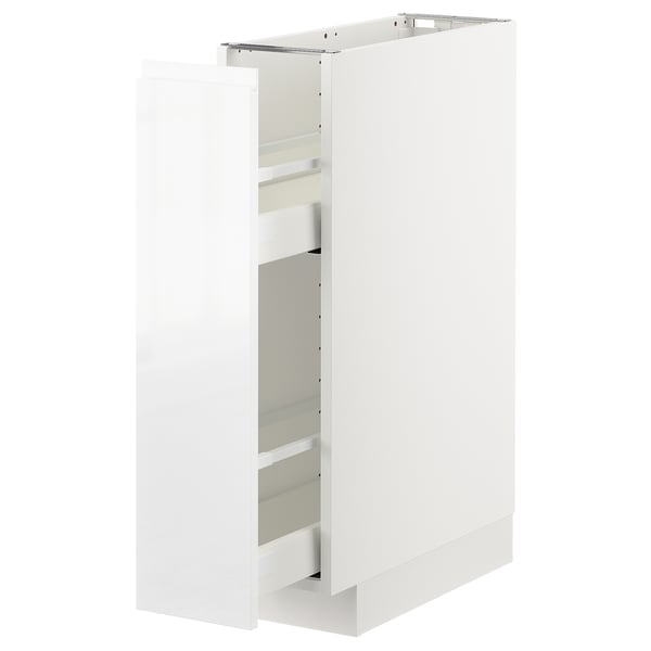 METOD - METOD Base cabinet/pull-out int fittings, white/Voxtorp high-gloss/white, 20x60 cm