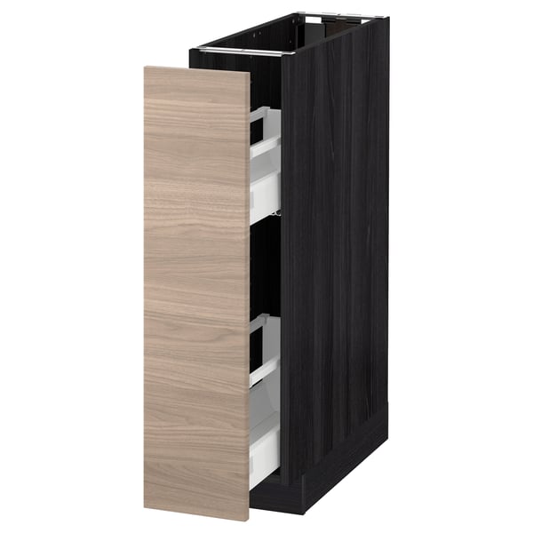 METOD base cabinet/pull-out int fittings, black/Brokhult light grey