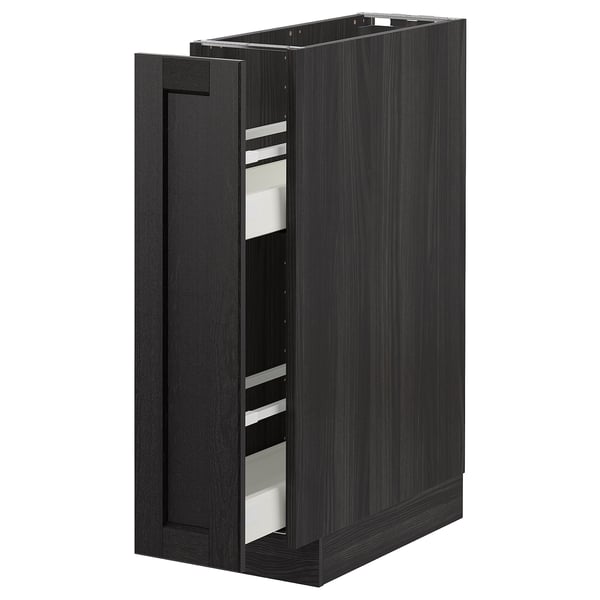 METOD base cabinet/pull-out int fittings, black/Lerhyttan black stained, 20x60 cm