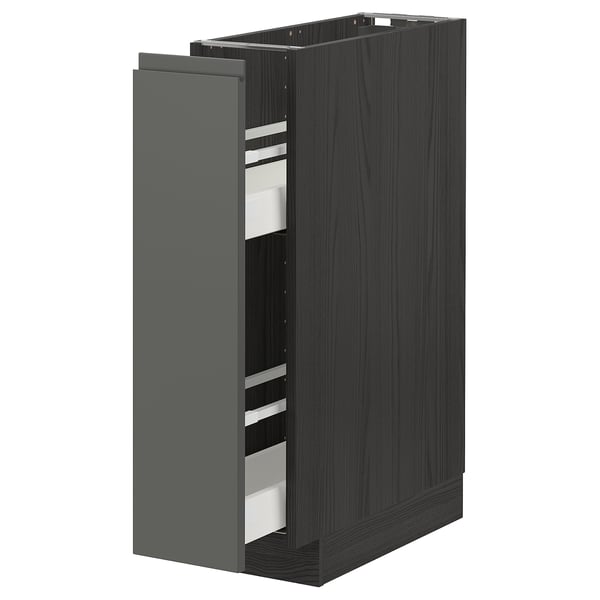 METOD base cabinet/pull-out int fittings, black/Voxtorp dark grey, 20x60 cm