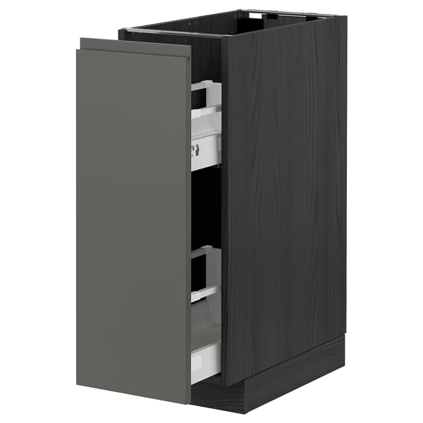 METOD base cabinet/pull-out int fittings, black/Voxtorp dark grey