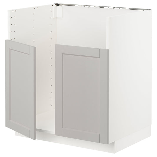 METOD base cab f BREDSJÖN dbl bowl sink, white/Lerhyttan light grey, 80x60 cm