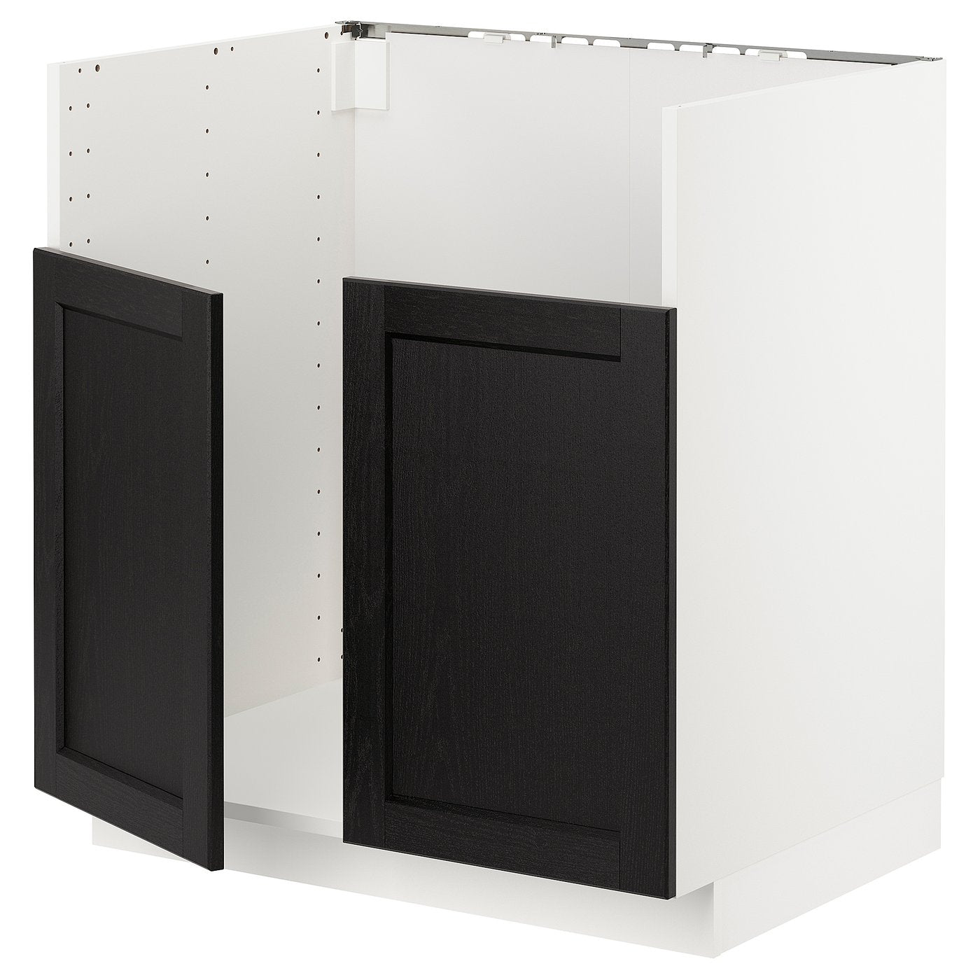 METOD base cab f BREDSJÖN dbl bowl sink, white/Lerhyttan black stained, 80x60 cm