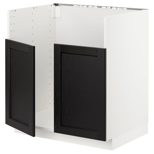METOD base cab f BREDSJÖN dbl bowl sink, white/Lerhyttan black stained, 80x60 cm