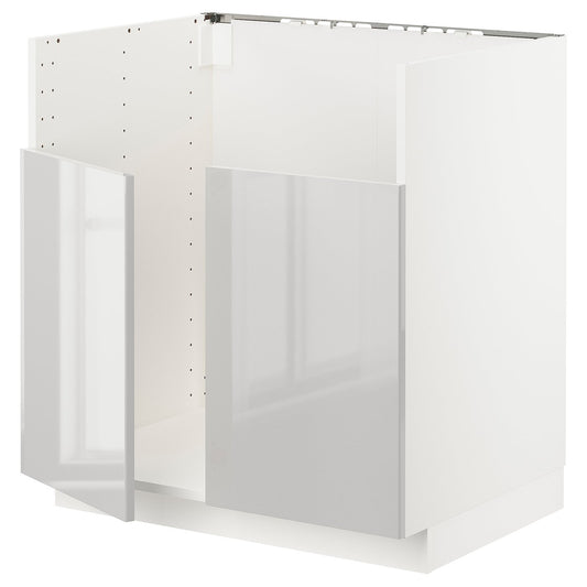 METOD base cab f BREDSJÖN dbl bowl sink, white/Ringhult light grey, 80x60 cm