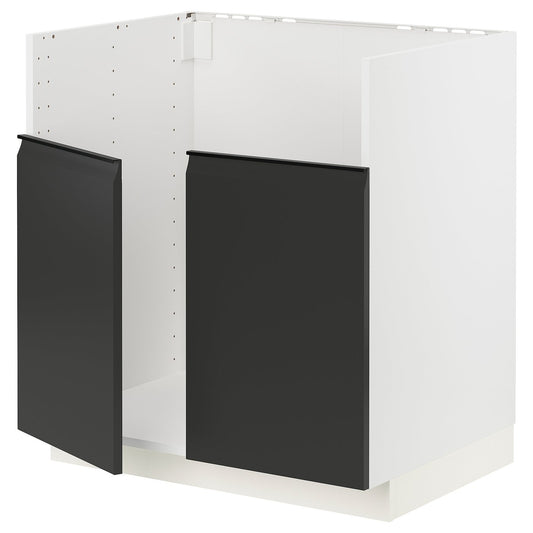 METOD base cab f BREDSJÖN dbl bowl sink, white/Upplöv matt anthracite, 80x60 cm