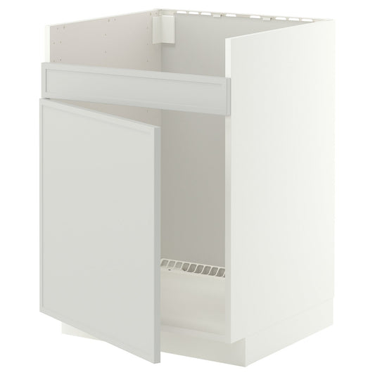 METOD base cab f HAVSEN single bowl sink, white/Aspudden light grey, 60x60 cm