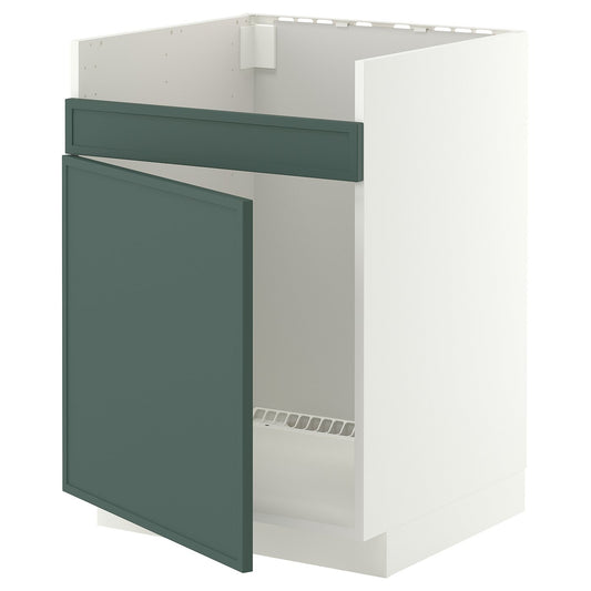 METOD base cab f HAVSEN single bowl sink, white/Aspudden dark grey-green, 60x60 cm