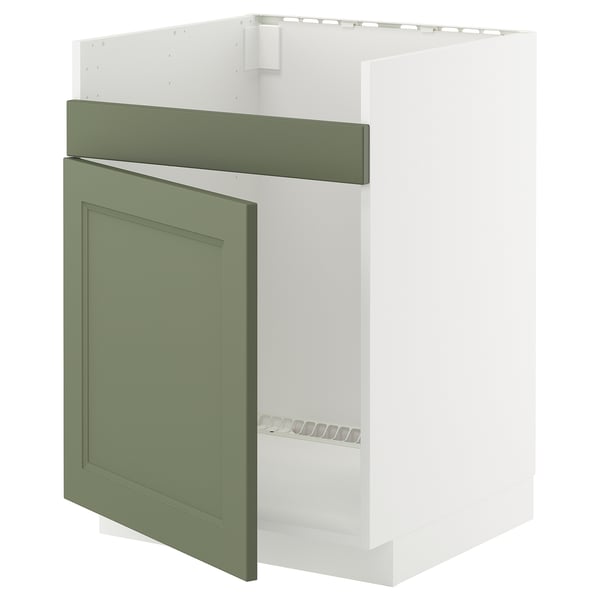 METOD base cab f HAVSEN single bowl sink, white/Axstad grey-green, 60x60 cm