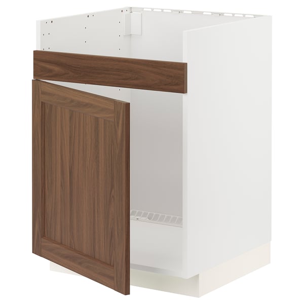 METOD - METOD Base cab f HAVSEN single bowl sink, white Enköping/brown walnut effect, 60x60 cm