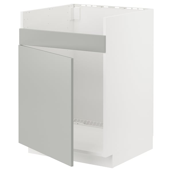 METOD base cab f HAVSEN single bowl sink, white/Havstorp light grey, 60x60 cm