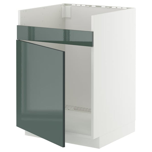 METOD - METOD Base cab f HAVSEN single bowl sink, white/Kallarp high-gloss dark grey-green, 60x60 cm