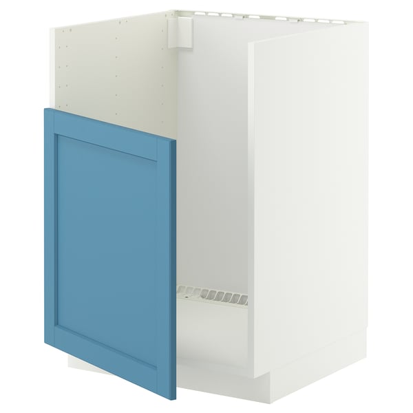 METOD base cab f HAVSEN single bowl sink, white/Lerhyttan blue, 60x60 cm