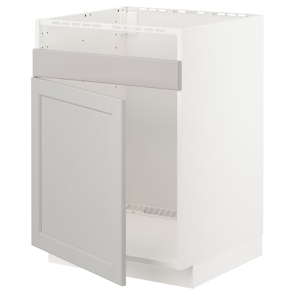METOD base cab f HAVSEN single bowl sink, white/Lerhyttan light grey, 60x60 cm