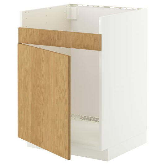 METOD 1vas HAVSEN sink base cabinet, white/Sinarp oak veneer, 60x60 cm