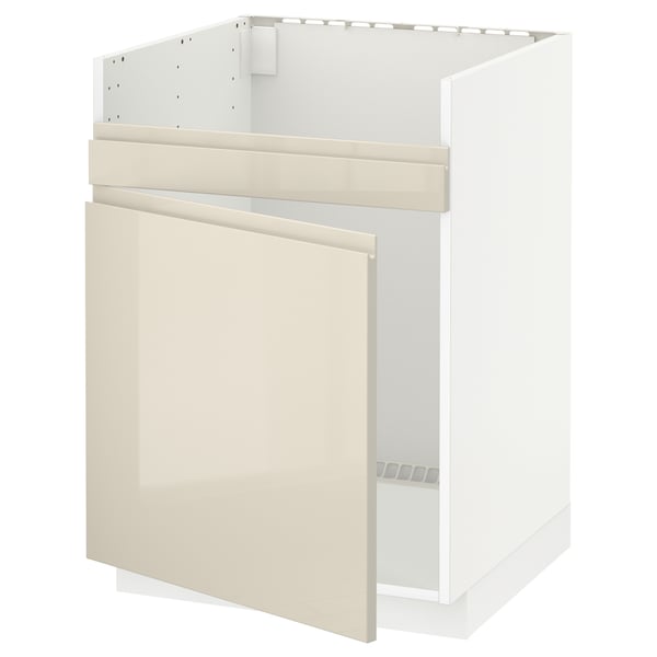 METOD - Base cab f HAVSEN single bowl sink, white/Voxtorp high-gloss light beige, 60x60 cm