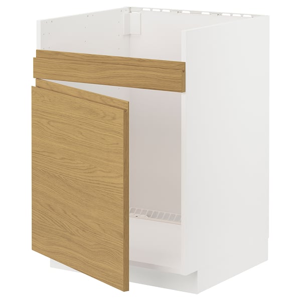 METOD base cab f HAVSEN single bowl sink, white/Voxtorp oak effect, 60x60 cm