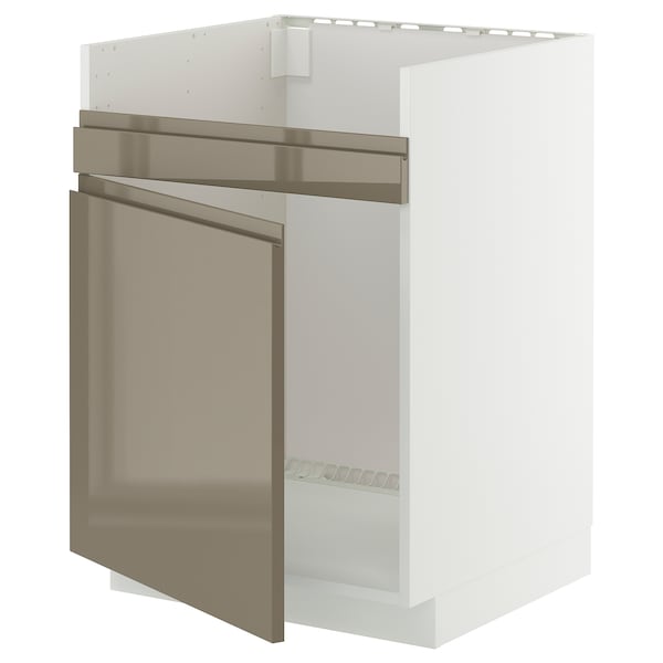 METOD base cab f HAVSEN single bowl sink, white/Voxtorp high-gloss dark grey-brown, 60x60 cm