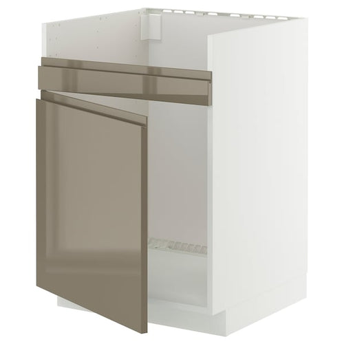 METOD - METOD Base cab f HAVSEN single bowl sink, white/Voxtorp high-gloss dark grey-brown, 60x60 cm