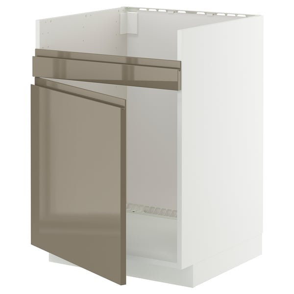 METOD - METOD Base cab f HAVSEN single bowl sink, white/Voxtorp high-gloss dark grey-brown, 60x60 cm