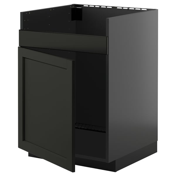 METOD base cab f HAVSEN single bowl sink, black-grey/Lerhyttan black stained, 60x60 cm