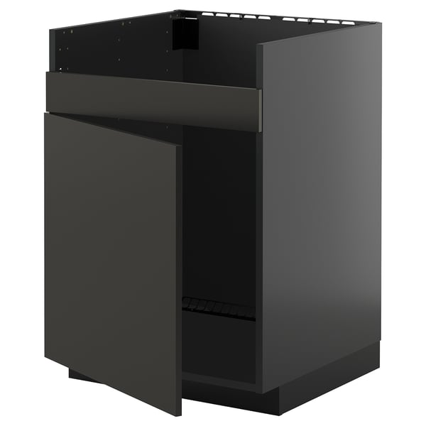 METOD base cab f HAVSEN single bowl sink, black-grey/Nickebo matt anthracite, 60x60 cm