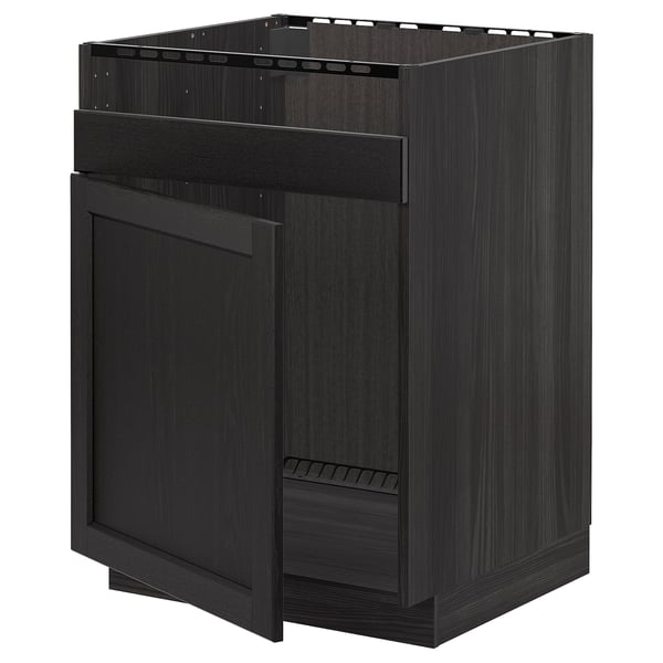 METOD base cab f HAVSEN single bowl sink, black/Lerhyttan black stained, 60x60 cm
